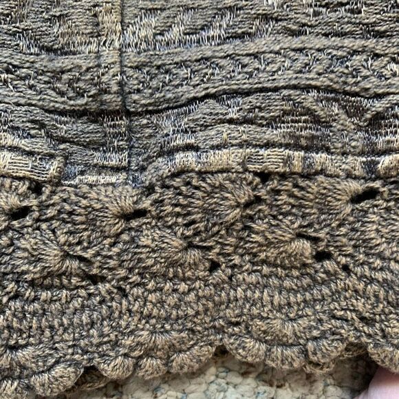 Vintage Flashback Vest Metallic Brown Floral Detail Lace Embroidered High Neck - Picture 11 of 12